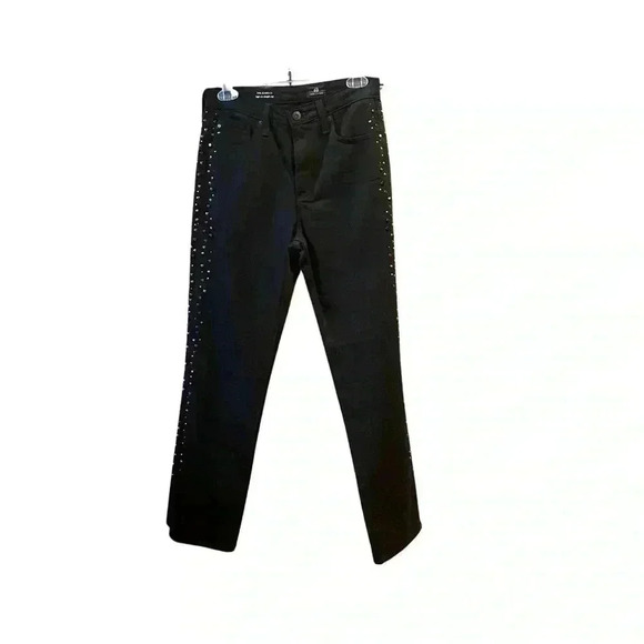 AG Adriano Goldschmied Jeans Isabelle Straight cropped studded trim black 26 - Picture 6 of 12